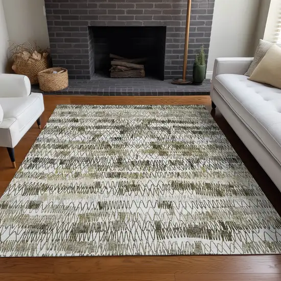 Taupe Gray And Ivory Striped Washable Area Rug With UV Protection Photo 5