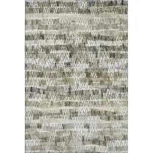 Photo of Taupe Gray And Ivory Striped Washable Area Rug With UV Protection