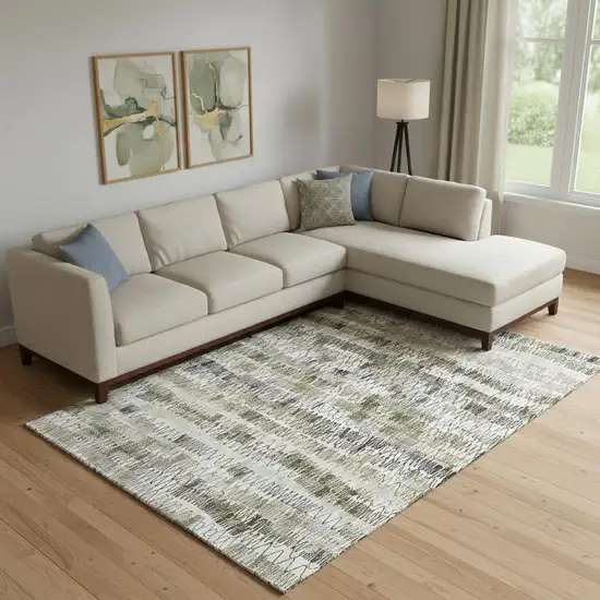 Taupe Gray And Ivory Striped Washable Area Rug With UV Protection Photo 1