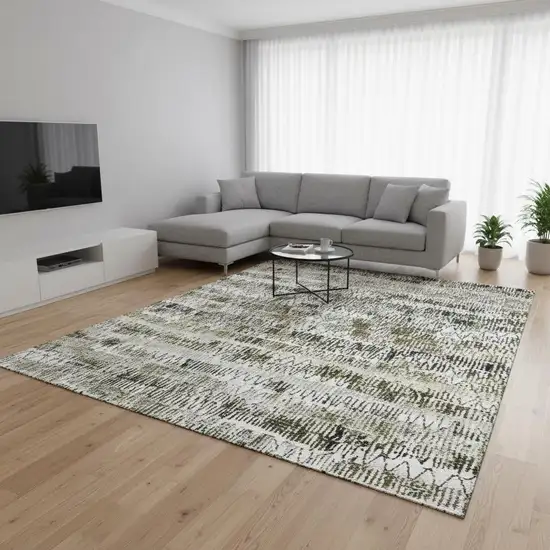 Taupe Gray And Ivory Striped Washable Area Rug With UV Protection Photo 2