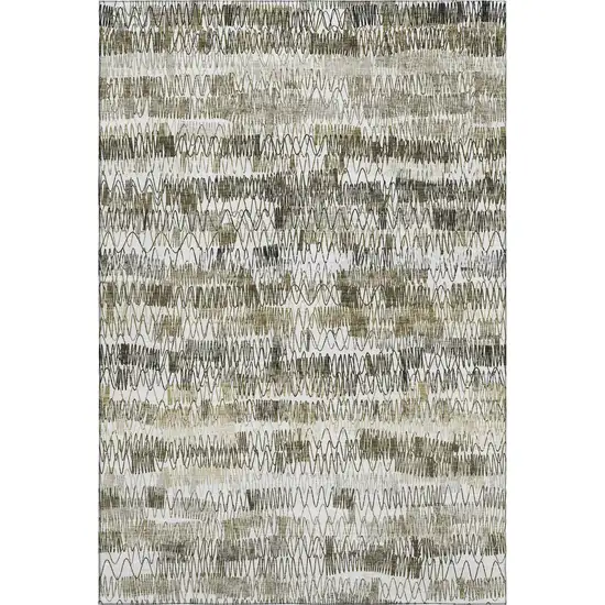 Taupe Gray And Ivory Striped Washable Area Rug With UV Protection Photo 1