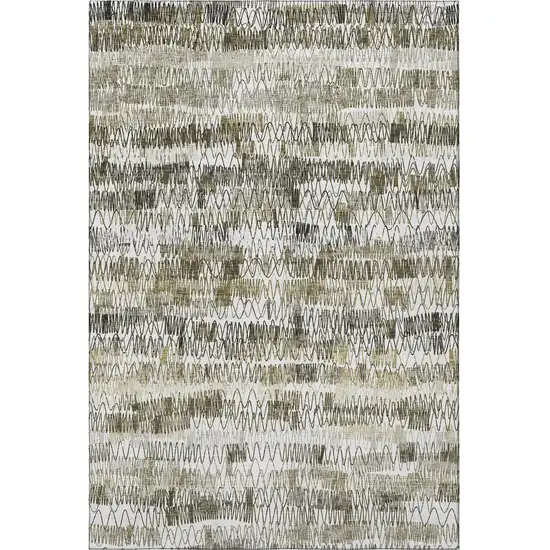 Taupe Gray And Ivory Striped Washable Area Rug With UV Protection Photo 4