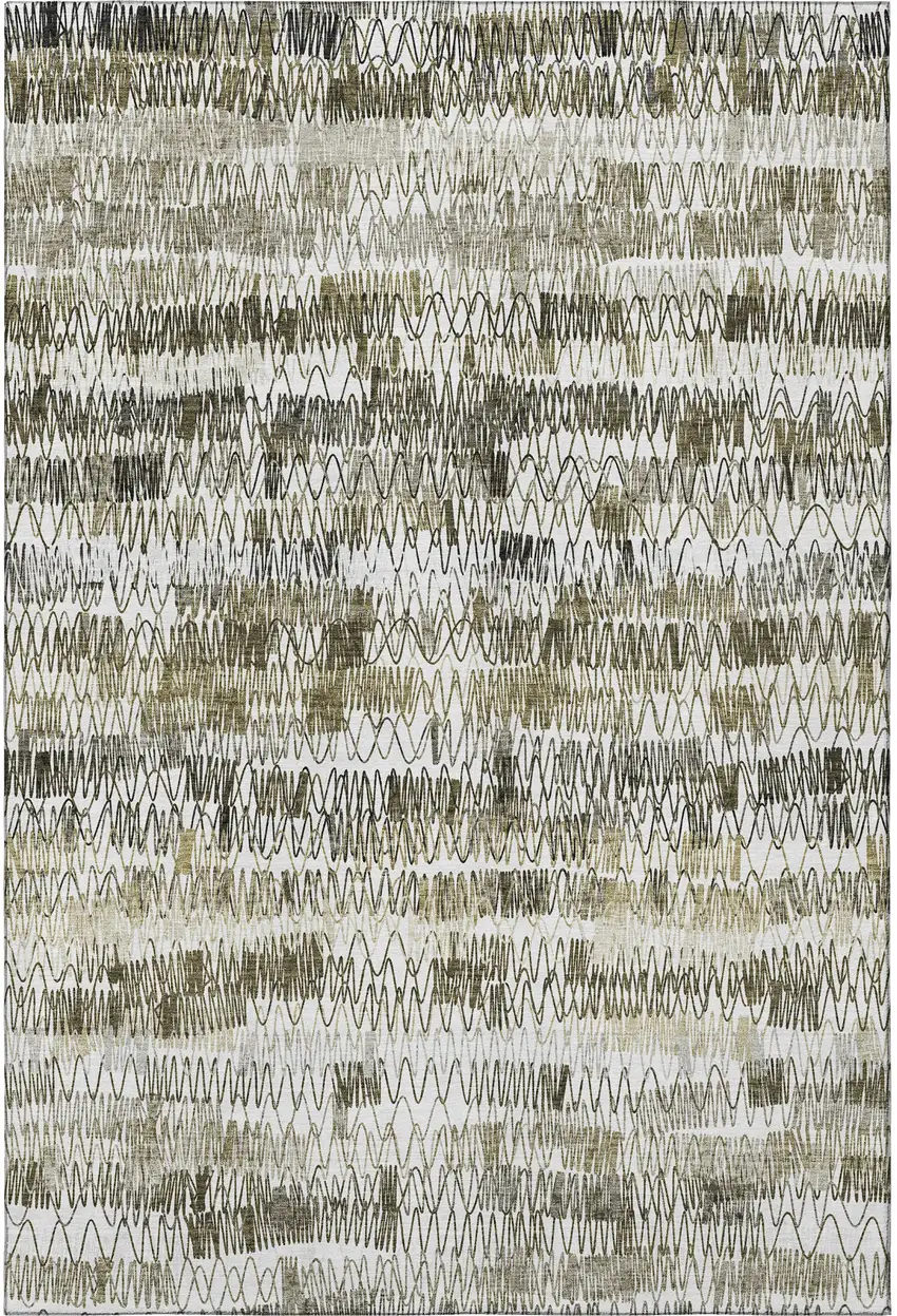 Taupe Gray And Ivory Striped Washable Area Rug With UV Protection Photo 4