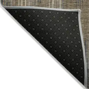 Photo of Taupe Gray And Ivory Striped Washable Indoor Outdoor Area Rug