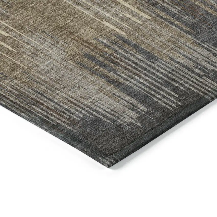 Taupe Gray And Ivory Striped Washable Indoor Outdoor Area Rug Photo 5