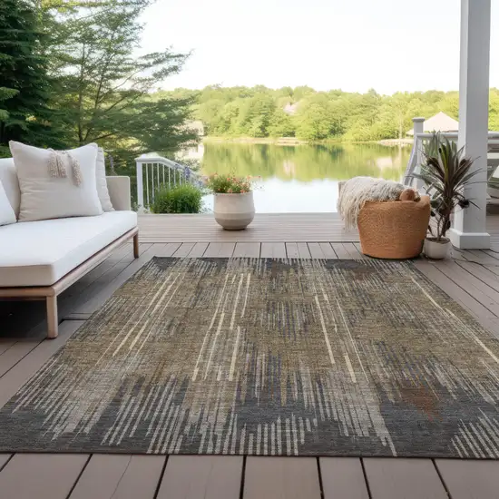 Taupe Gray And Ivory Striped Washable Indoor Outdoor Area Rug Photo 9
