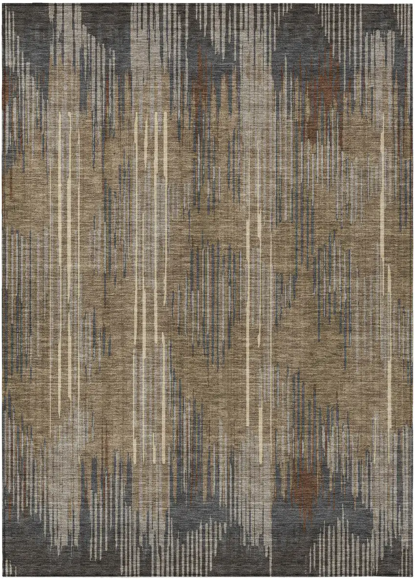 Taupe Gray And Ivory Striped Washable Indoor Outdoor Area Rug Photo 2