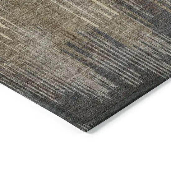 Taupe Gray And Ivory Striped Washable Indoor Outdoor Area Rug Photo 5