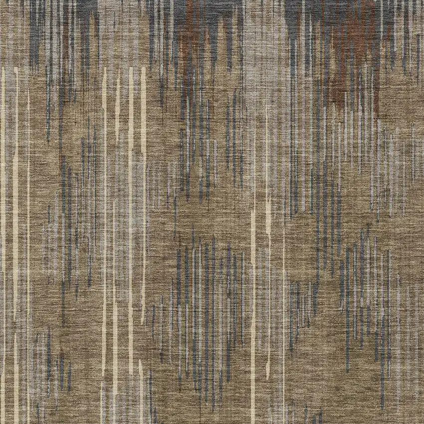 Taupe Gray And Ivory Striped Washable Indoor Outdoor Area Rug Photo 7