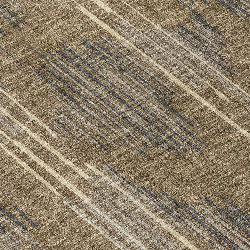 Taupe Gray And Ivory Striped Washable Indoor Outdoor Area Rug Photo 6