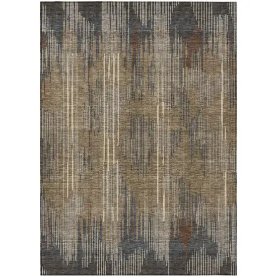Taupe Gray And Ivory Striped Washable Indoor Outdoor Area Rug Photo 2