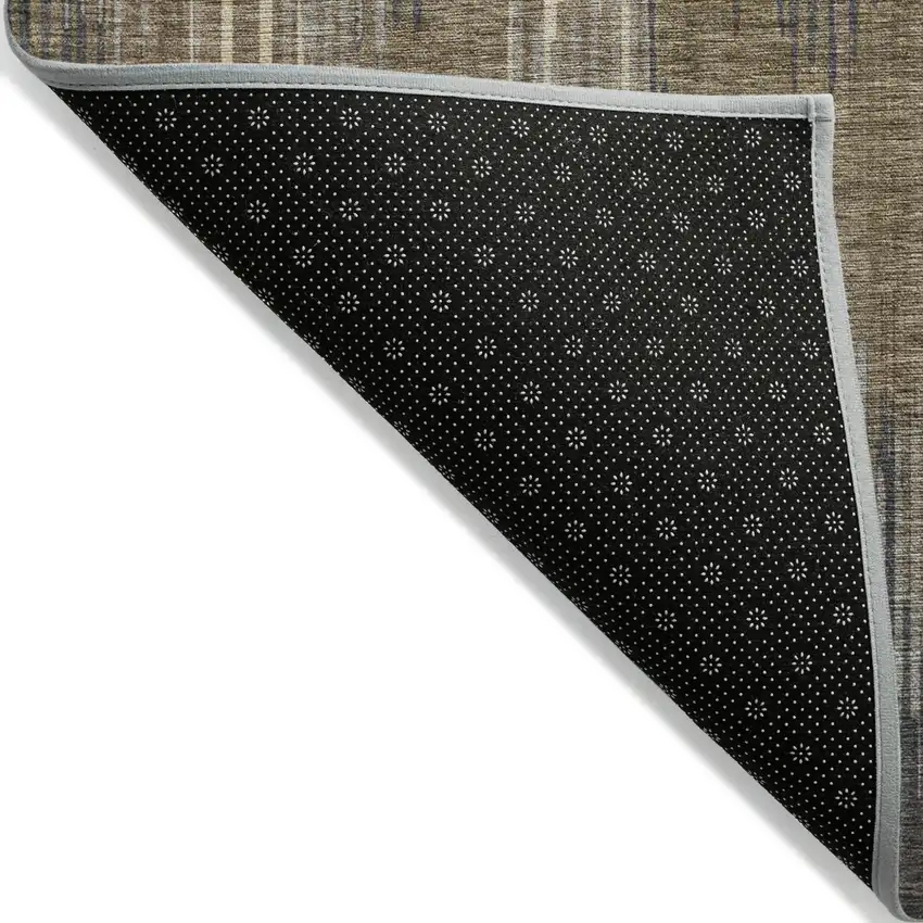 Taupe Gray And Ivory Striped Washable Indoor Outdoor Area Rug Photo 4