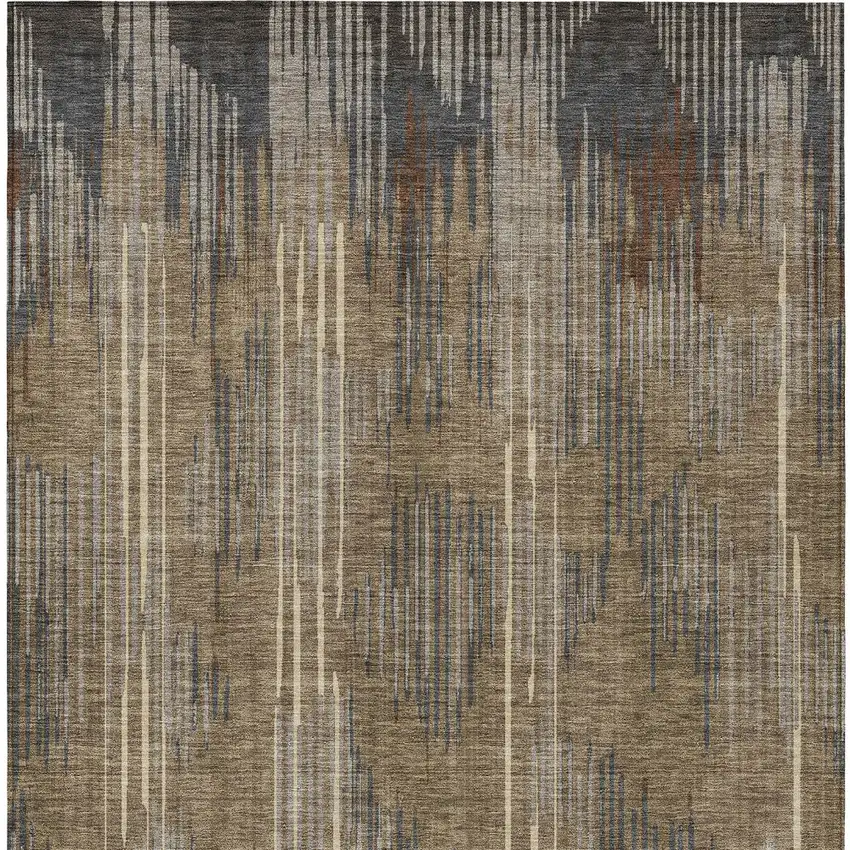 Taupe Gray And Ivory Striped Washable Indoor Outdoor Area Rug Photo 8