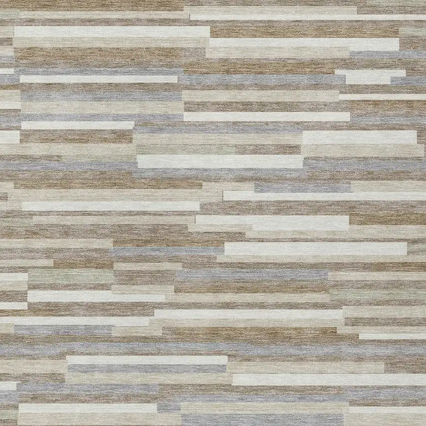 Taupe Gray And Ivory Striped Washable Indoor Outdoor Area Rug Photo 6