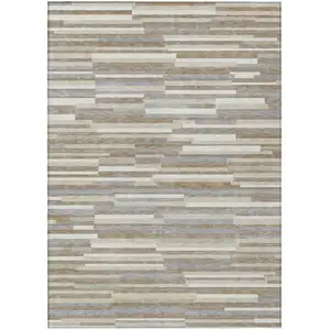 Photo of Taupe Gray And Ivory Striped Washable Indoor Outdoor Area Rug