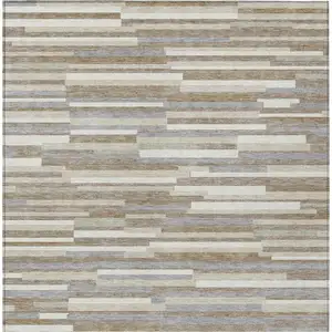 Photo of Taupe Gray And Ivory Striped Washable Indoor Outdoor Area Rug