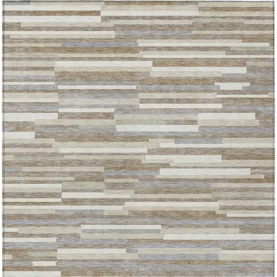 Taupe Gray And Ivory Striped Washable Indoor Outdoor Area Rug Photo 6
