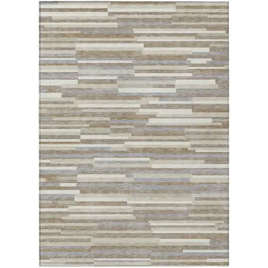 Taupe Gray And Ivory Striped Washable Indoor Outdoor Area Rug Photo 2