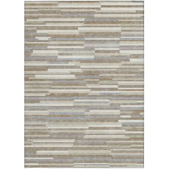 Taupe Gray And Ivory Striped Washable Indoor Outdoor Area Rug Photo 7