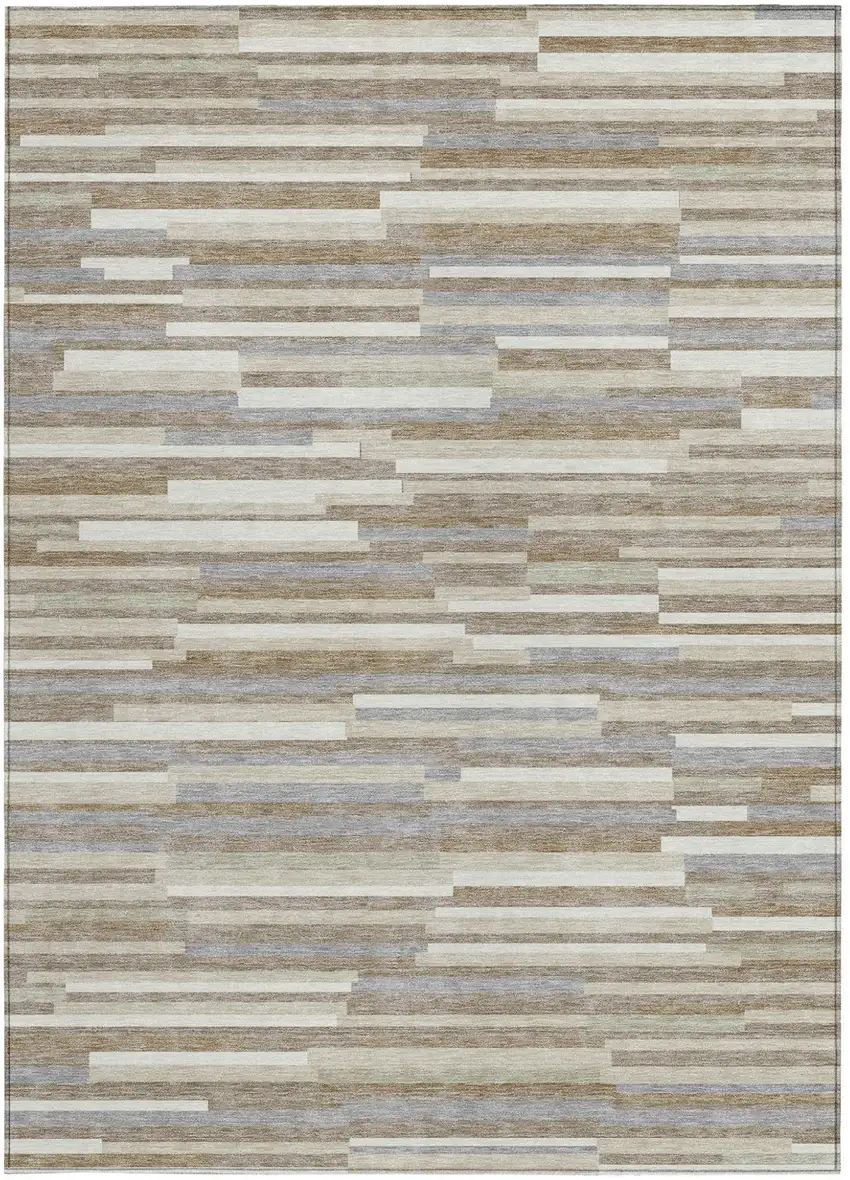 Taupe Gray And Ivory Striped Washable Indoor Outdoor Area Rug Photo 7