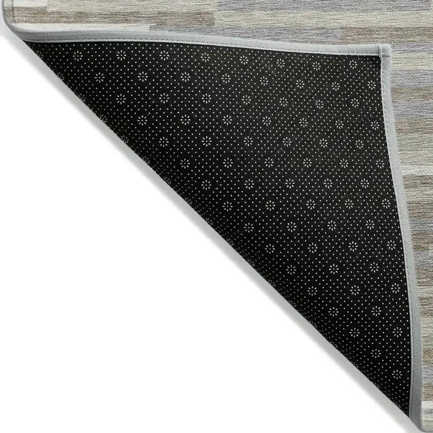 Taupe Gray And Ivory Striped Washable Indoor Outdoor Area Rug Photo 4