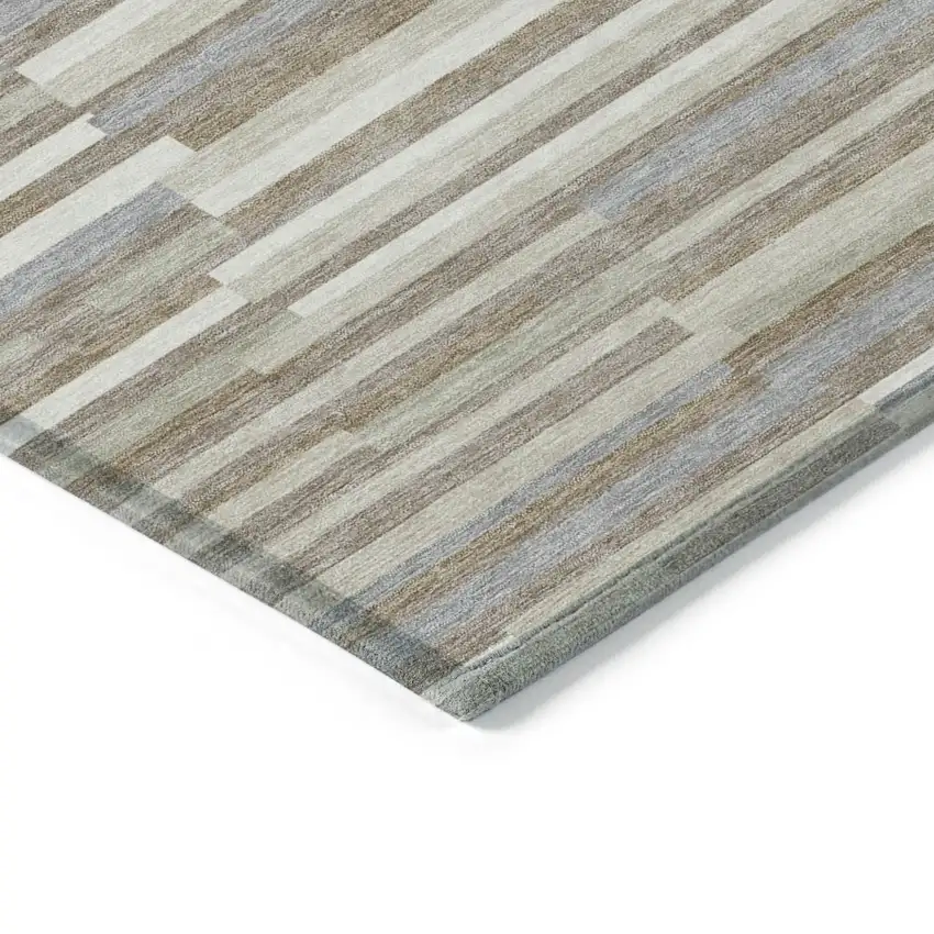 Taupe Gray And Ivory Striped Washable Indoor Outdoor Area Rug Photo 5