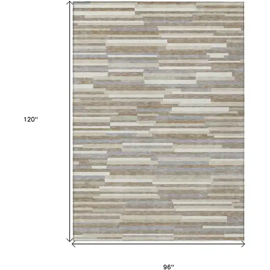 Taupe Gray And Ivory Striped Washable Indoor Outdoor Area Rug Photo 3