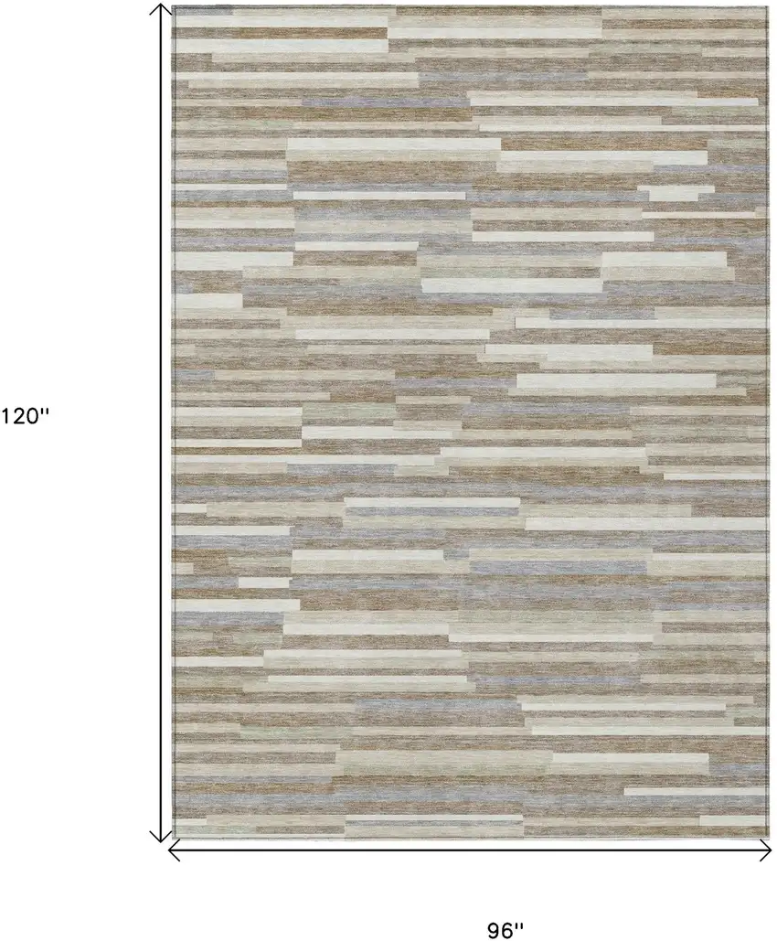 Taupe Gray And Ivory Striped Washable Indoor Outdoor Area Rug Photo 3