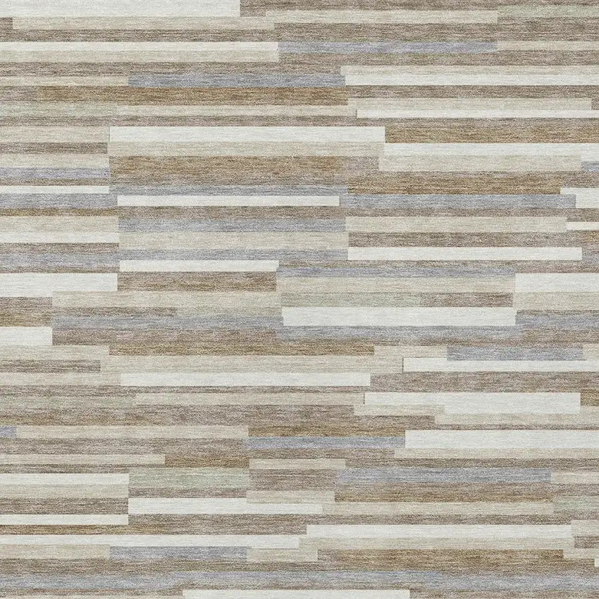 Taupe Gray And Ivory Striped Washable Indoor Outdoor Area Rug Photo 6