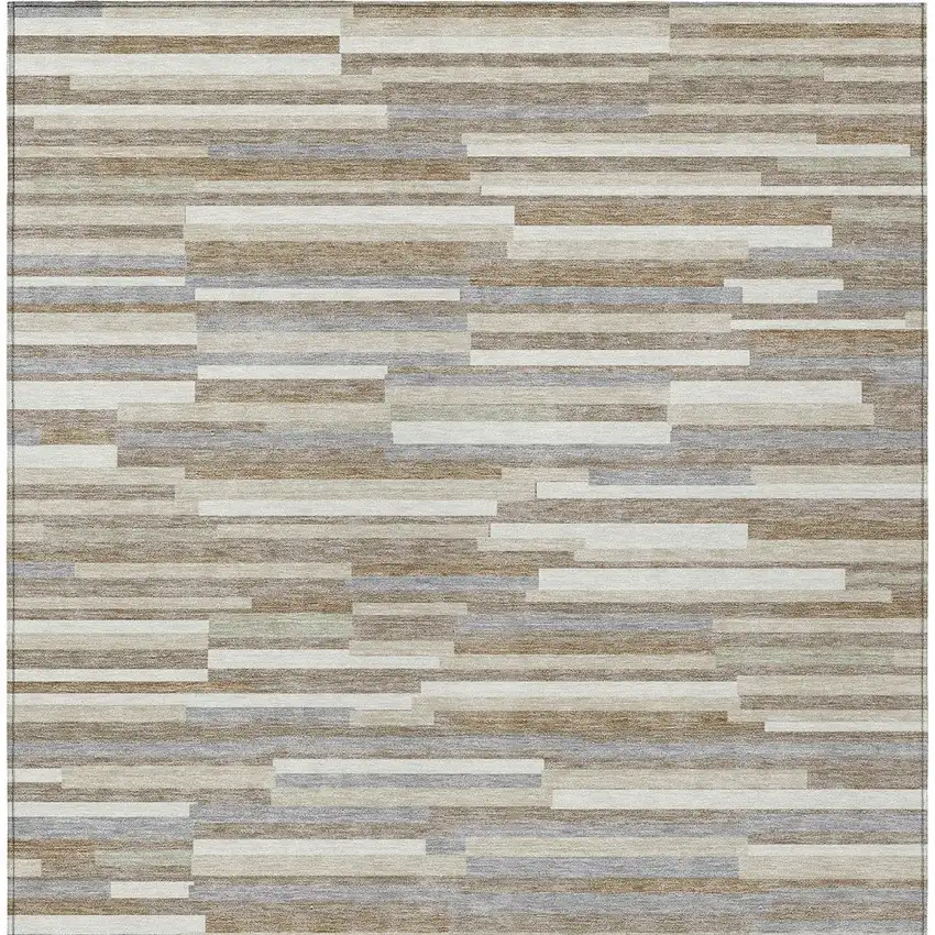 Taupe Gray And Ivory Striped Washable Indoor Outdoor Area Rug Photo 7