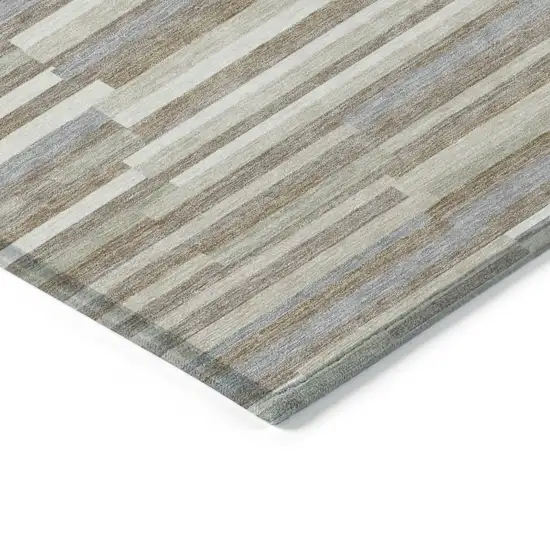 Taupe Gray And Ivory Striped Washable Indoor Outdoor Area Rug Photo 5