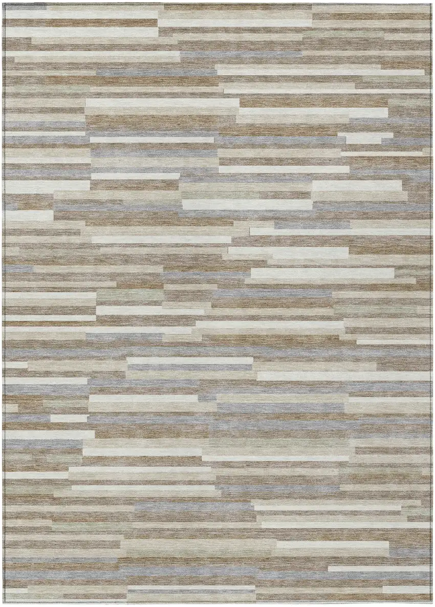 Taupe Gray And Ivory Striped Washable Indoor Outdoor Area Rug Photo 2