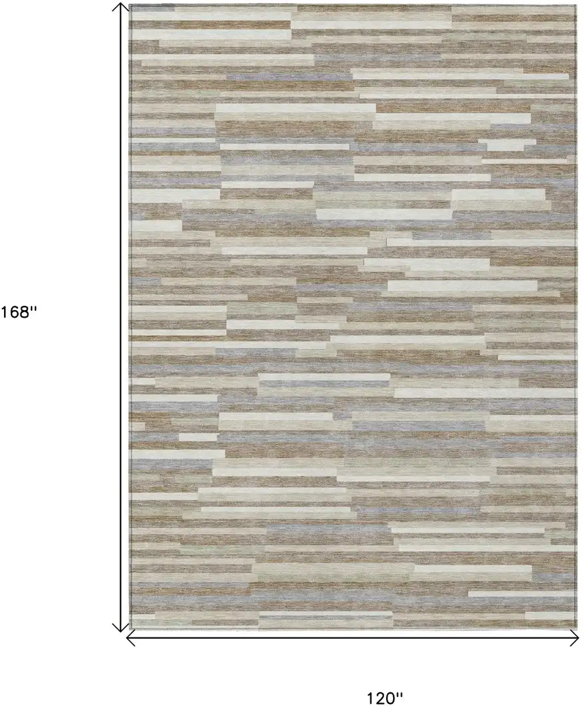 Taupe Gray And Ivory Striped Washable Indoor Outdoor Area Rug Photo 3