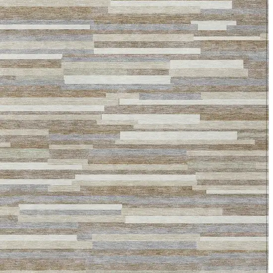 Taupe Gray And Ivory Striped Washable Indoor Outdoor Area Rug Photo 6