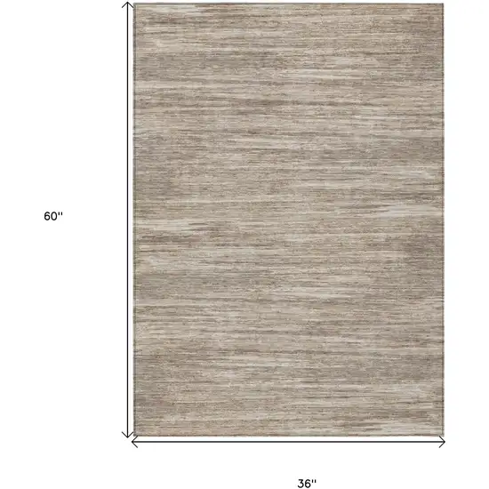 Taupe Gray And Ivory Striped Washable Indoor Outdoor Area Rug Photo 3