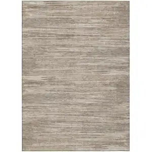 Photo of Taupe Gray And Ivory Striped Washable Indoor Outdoor Area Rug