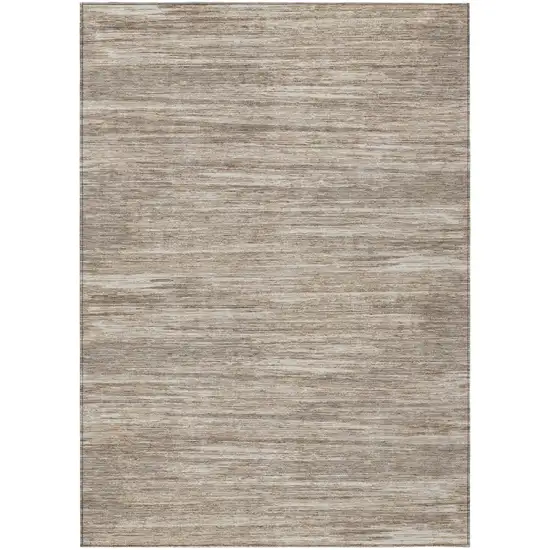Taupe Gray And Ivory Striped Washable Indoor Outdoor Area Rug Photo 2
