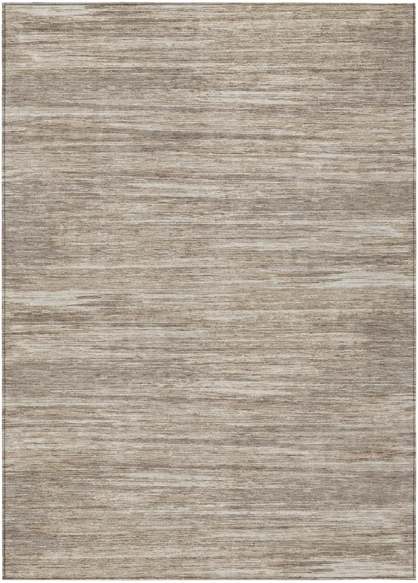 Taupe Gray And Ivory Striped Washable Indoor Outdoor Area Rug Photo 2