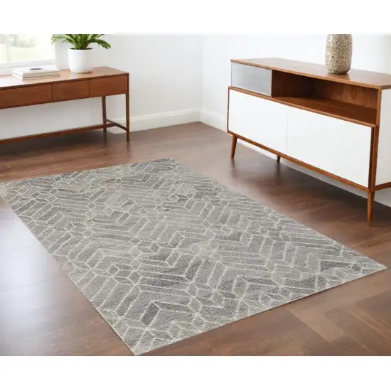Gray and Ivory Wool Geometric Hand Tufted Area Rug Photo 1