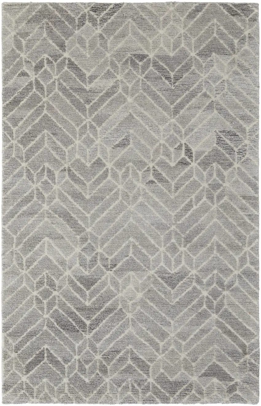 Taupe Gray And Ivory Wool Geometric Tufted Handmade Area Rug Photo 1