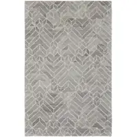 Photo of Taupe Gray And Ivory Wool Geometric Tufted Handmade Area Rug