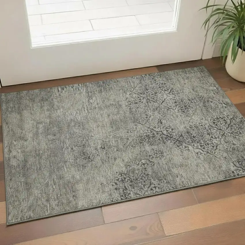 Taupe Gray And Khaki Abstract Washable Area Rug With UV Protection Photo 1