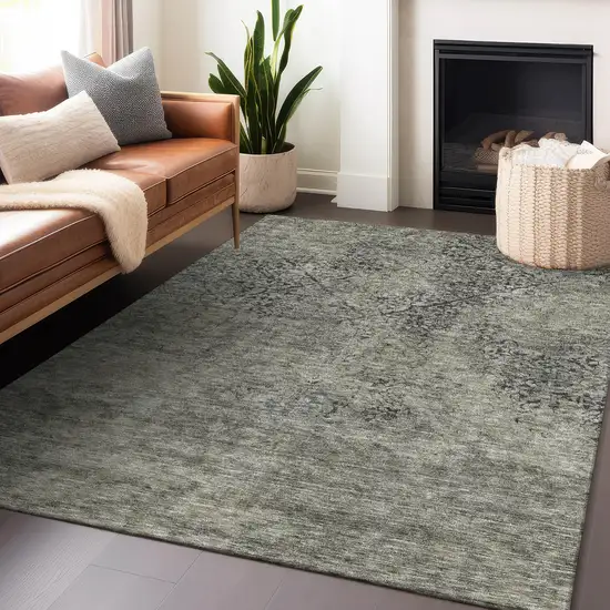 Taupe Gray And Khaki Abstract Washable Area Rug With UV Protection Photo 4