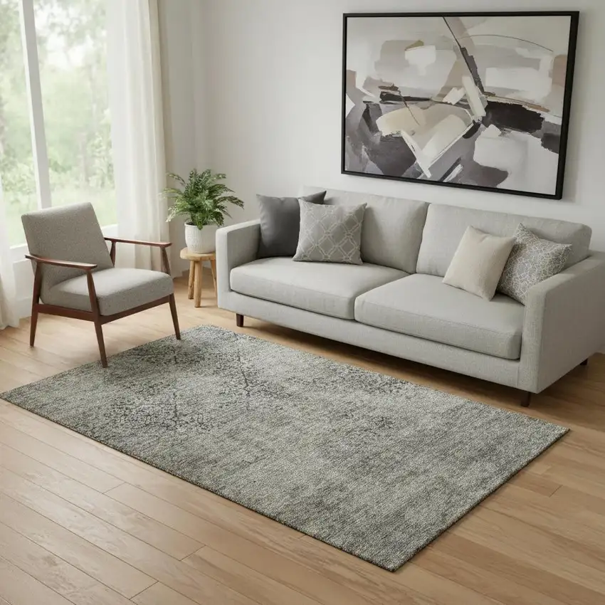 Taupe Gray And Khaki Abstract Washable Area Rug With UV Protection Photo 1