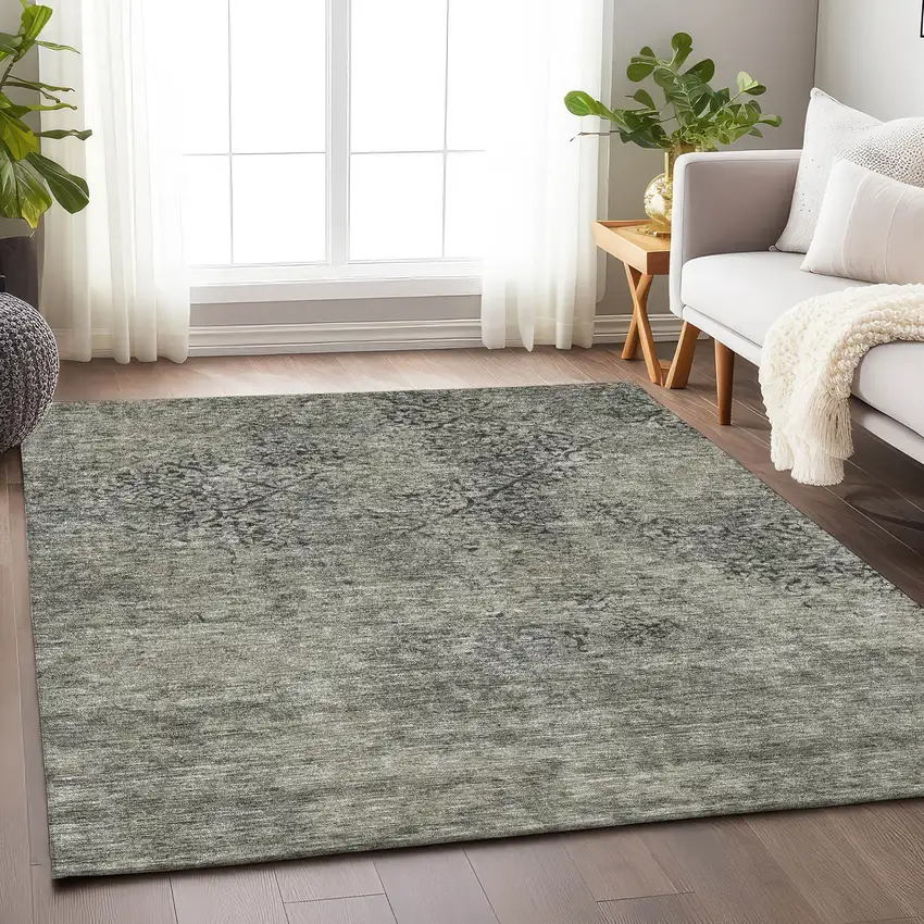 Taupe Gray And Khaki Abstract Washable Area Rug With UV Protection Photo 3