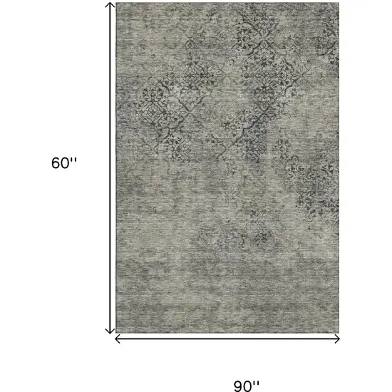 Taupe Gray And Khaki Abstract Washable Area Rug With UV Protection Photo 3