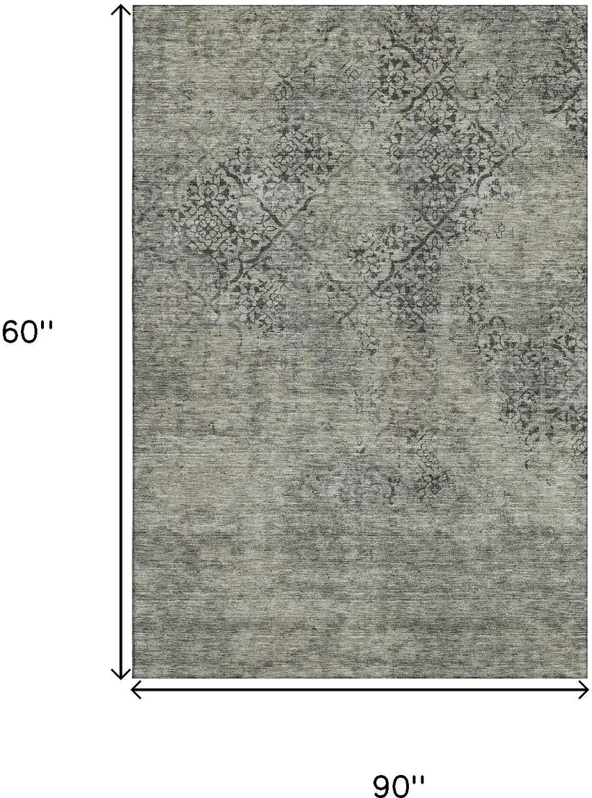 Taupe Gray And Khaki Abstract Washable Area Rug With UV Protection Photo 3
