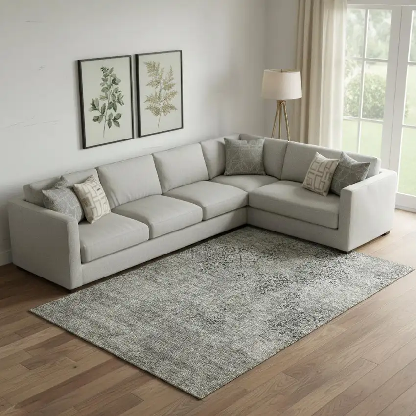 Taupe Gray And Khaki Abstract Washable Area Rug With UV Protection Photo 1