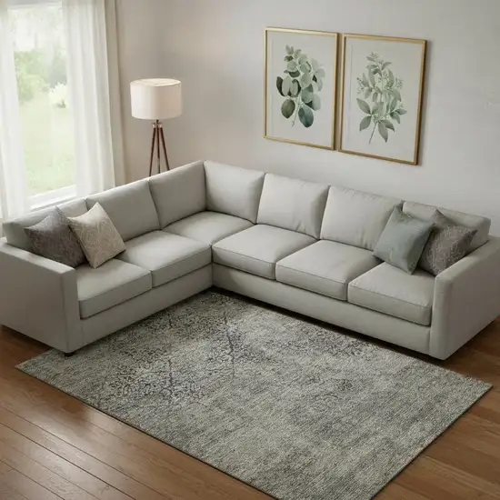 Taupe Gray And Khaki Abstract Washable Area Rug With UV Protection Photo 1