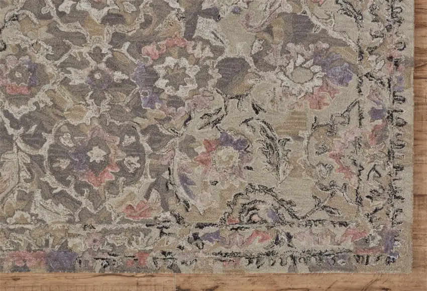 Taupe Gray And Purple Wool Abstract Tufted Handmade Stain Resistant Area Rug Photo 4
